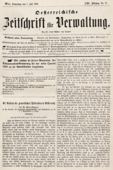 Oesterreichische Zeitschrift für Verwaltung. Jg. 13, 1880, nr 27