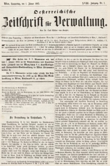 Oesterreichische Zeitschrift für Verwaltung. Jg. 18, 1885, nr 1
