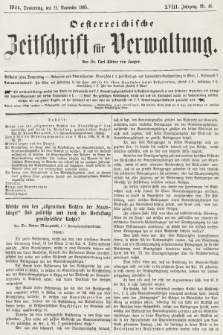 Oesterreichische Zeitschrift für Verwaltung. Jg. 18, 1885, nr 46