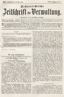 Oesterreichische Zeitschrift für Verwaltung. Jg. 31, 1898, nr 20