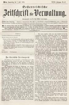 Oesterreichische Zeitschrift für Verwaltung. Jg. 31, 1898, nr 27