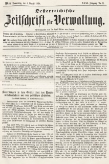 Oesterreichische Zeitschrift für Verwaltung. Jg. 31, 1898, nr 31