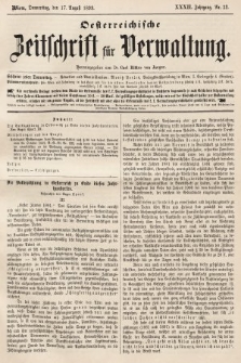 Oesterreichische Zeitschrift für Verwaltung. Jg. 32, 1899, nr 33