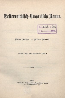 Oesterreichisch-Ungarische Revue. Jg. [6], 1891, Bd. 11, Spis zawartości tomu