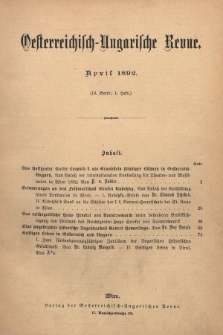 Oesterreichisch-Ungarische Revue. Jg. [7], 1892, Bd. 13, Heft 1
