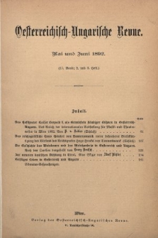 Oesterreichisch-Ungarische Revue. Jg. [7], 1892, Bd. 13, Heft 2 und 3