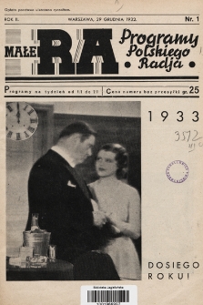 Małe RA : programy Polskiego Radja. R. 2. 1932, nr 1