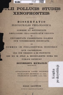 De Julii Pollucis studiis Xenophonteis : dissertatio inauguralis philologica [...]