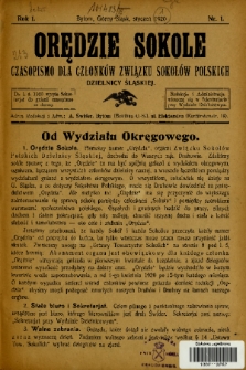 Orędzie Sokole : czasopismo dla członków Związku Sokołów Polskich Dzielnicy Śląskiej. 1920, nr 1