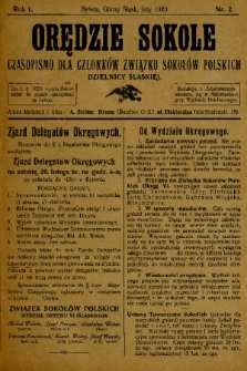 Orędzie Sokole : czasopismo dla członków Związku Sokołów Polskich Dzielnicy Śląskiej. 1920, nr 2