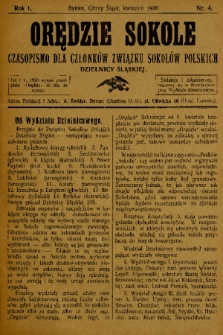 Orędzie Sokole : czasopismo dla członków Związku Sokołów Polskich Dzielnicy Śląskiej. 1920, nr 4