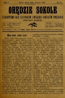 Orędzie Sokole : czasopismo dla członków Związku Sokołów Polskich Dzielnicy Śląskiej. 1920, nr 6