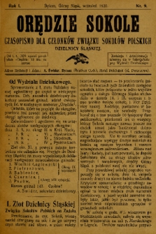 Orędzie Sokole : czasopismo dla członków Związku Sokołów Polskich Dzielnicy Śląskiej. 1920, nr 9
