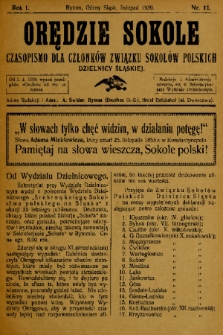 Orędzie Sokole : czasopismo dla członków Związku Sokołów Polskich Dzielnicy Śląskiej. 1920, nr 11