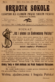 Orędzie Sokole : czasopismo dla członków Związku Sokołów Polskich Dzielnicy Śląskiej. 1921, nr 3