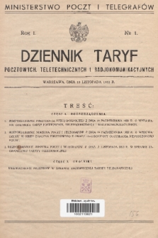 Dziennik Taryf Pocztowych, Teletechnicznych i Radjokomunikacyjnych. 1933, nr 1