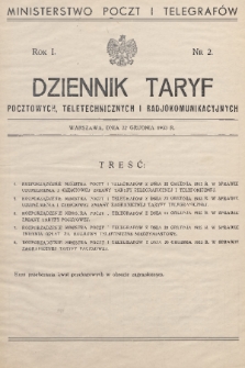 Dziennik Taryf Pocztowych, Teletechnicznych i Radjokomunikacyjnych. 1933, nr 2