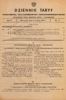 Dziennik Taryf Pocztowych, Teletechnicznych i Radjokomunikacyjnych. 1934, nr 9