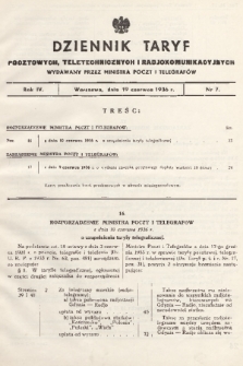 Dziennik Taryf Pocztowych, Teletechnicznych i Radjokomunikacyjnych. 1936, nr 7