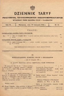 Dziennik Taryf Pocztowych, Teletechnicznych i Radjokomunikacyjnych. 1936, nr 15