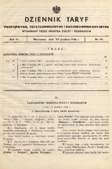 Dziennik Taryf Pocztowych, Teletechnicznych i Radjokomunikacyjnych. 1936, nr 16