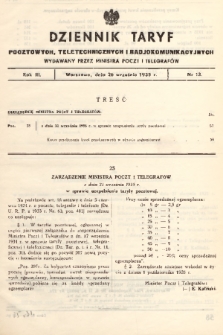 Dziennik Taryf Pocztowych, Teletechnicznych i Radjokomunikacyjnych. 1935, nr 13