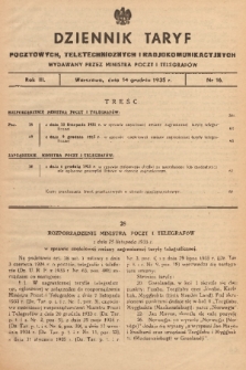Dziennik Taryf Pocztowych, Teletechnicznych i Radjokomunikacyjnych. 1935, nr 16
