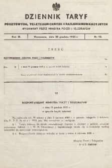 Dziennik Taryf Pocztowych, Teletechnicznych i Radjokomunikacyjnych. 1935, nr 18