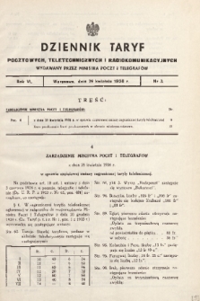 Dziennik Taryf Pocztowych, Teletechnicznych i Radjokomunikacyjnych. 1938, nr 3