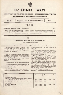Dziennik Taryf Pocztowych, Teletechnicznych i Radjokomunikacyjnych. 1938, nr 11