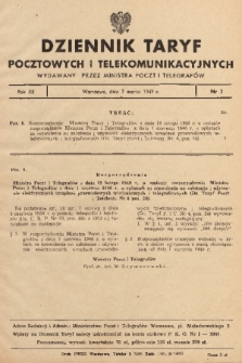 Dziennik Taryf Pocztowych i Telekomunikacyjnych. 1949, nr 3