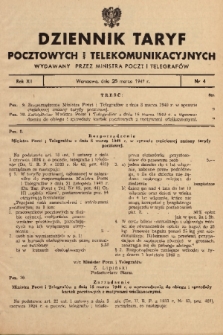 Dziennik Taryf Pocztowych i Telekomunikacyjnych. 1949, nr 4