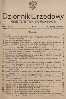 Dziennik Urzędowy Ministerstwa Komunikacji. 1919, nr 1
