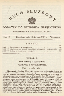 Ruch Służbowy : dodatek do Dziennika Urzędowego Ministerstwa Sprawiedliwości. 1929, nr 18
