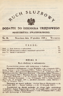 Ruch Służbowy : dodatek do Dziennika Urzędowego Ministerstwa Sprawiedliwości. 1929, nr 26