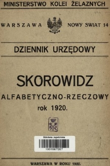 Dziennik Urzędowy Ministerstwa Kolei Żelaznych. 1920, skorowidz alfabetyczno-rzeczowy