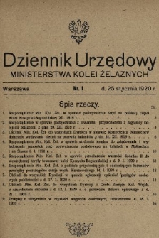 Dziennik Urzędowy Ministerstwa Kolei Żelaznych. 1920, nr 1