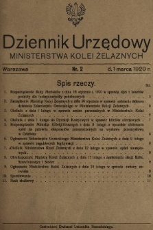 Dziennik Urzędowy Ministerstwa Kolei Żelaznych. 1920, nr 2