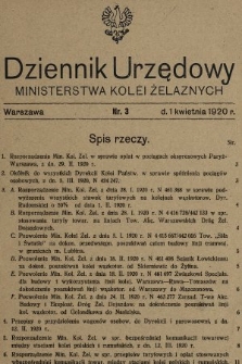 Dziennik Urzędowy Ministerstwa Kolei Żelaznych. 1920, nr 3
