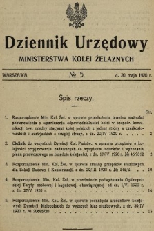 Dziennik Urzędowy Ministerstwa Kolei Żelaznych. 1920, nr 5