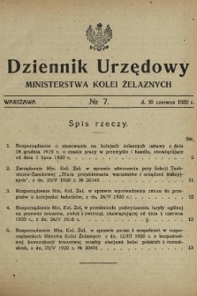 Dziennik Urzędowy Ministerstwa Kolei Żelaznych. 1920, nr 7