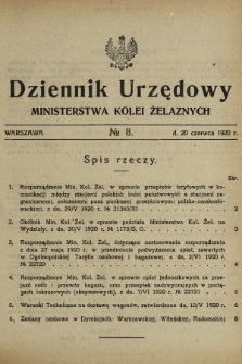 Dziennik Urzędowy Ministerstwa Kolei Żelaznych. 1920, nr 8