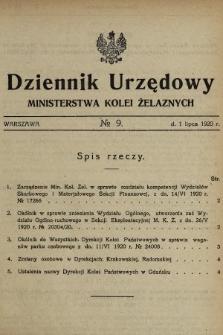Dziennik Urzędowy Ministerstwa Kolei Żelaznych. 1920, nr 9