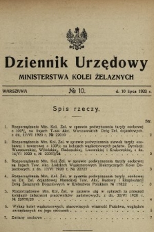 Dziennik Urzędowy Ministerstwa Kolei Żelaznych. 1920, nr 10