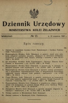 Dziennik Urzędowy Ministerstwa Kolei Żelaznych. 1920, nr 13