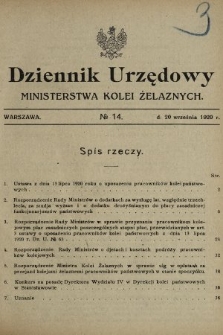 Dziennik Urzędowy Ministerstwa Kolei Żelaznych. 1920, nr 14