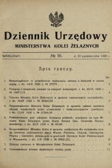 Dziennik Urzędowy Ministerstwa Kolei Żelaznych. 1920, nr 16