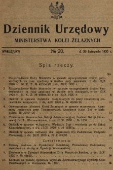 Dziennik Urzędowy Ministerstwa Kolei Żelaznych. 1920, nr 20