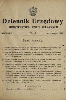 Dziennik Urzędowy Ministerstwa Kolei Żelaznych. 1920, nr 21