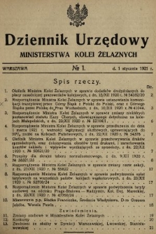 Dziennik Urzędowy Ministerstwa Kolei Żelaznych. 1921, nr 1